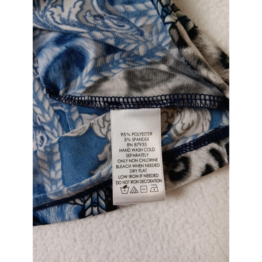Susan Graver Artisan Blue Animal Print Tunic Womens L V-Neck Rhinestone - Picture 3 of 7